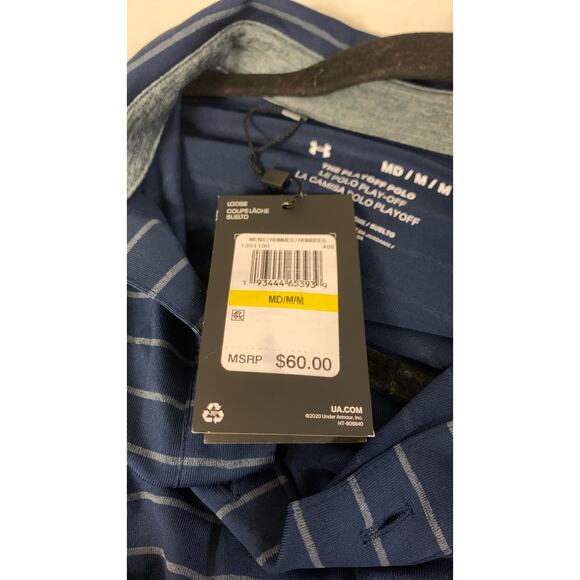 Under Armour Men's MEDIUM UA Performance Polo Shirt Top, Blue / Gray - Picture 8 of 8